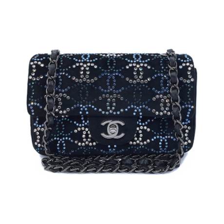 Chanel Rectangular Mini Flap, velours & cristaux orné Midnight Navy Blue CC