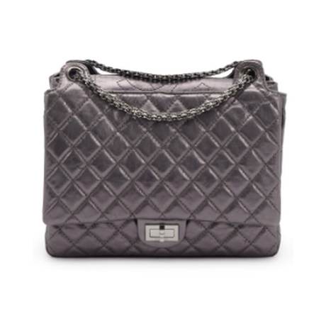 Chanel Reissue 2.55 Accordéon Flap, veau matelassé vieilli Dark Silver, ruthénium