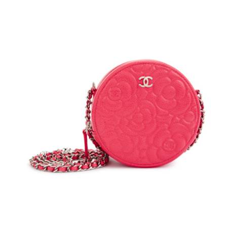 Chanel Round Chain Clutch, veau embossé grainé Pink Camellia, argenté