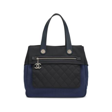 Chanel Rue Cambon Shopping Tote, matelassé Navy Blue & Black, argenté