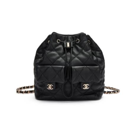 Chanel Sac à dos, veau matelassé Black, doré pâle