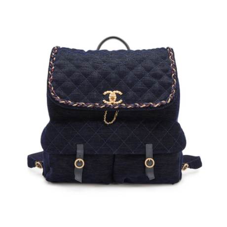 Chanel Sac à dos, velours & laine matelassé Navy Blue Parisian Stroll, doré
