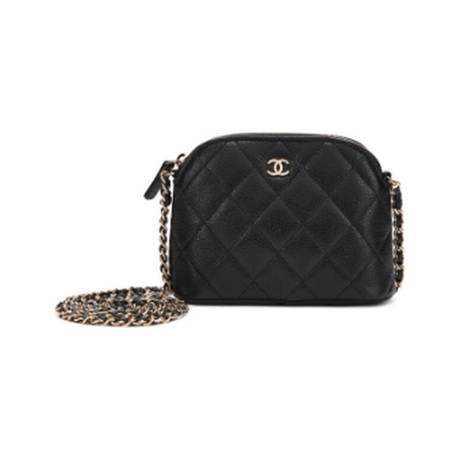 Chanel Sac avec chaîne, caviar matelassé Black, doré pâle