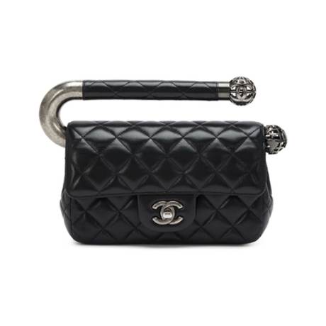Chanel Single Flap, agneau matelassé Black Around The World Handle, ruthénium