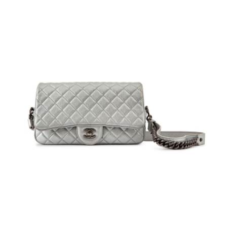Chanel Single Flap, caviar & cuir métallisé matelassé Silver Casual Rock, ruthénium