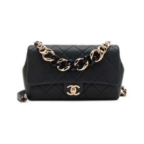 Chanel Single Flap & Black, agneau matelassé Black Elegant Chain, résine