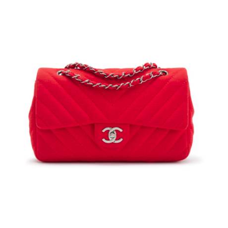 Chanel Single Flap, jersey chevron matelassé Red, argenté