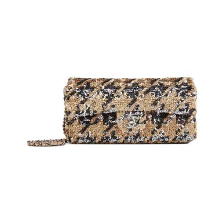 Chanel Single Flap, sequins & agneau Beige & Gray & East/West, ruthénium