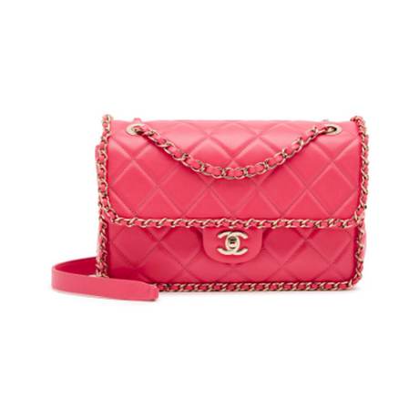 Chanel Single Flap, veau matelassé vieilli Pink Chain Around, doré