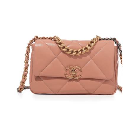 Chanel Small 19 Flap, agneau matelassé Coral, doré & ruthénium
