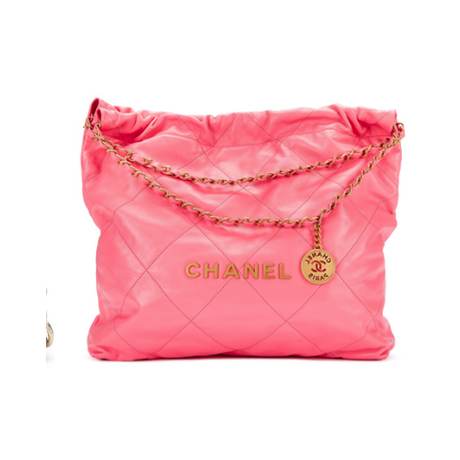 Chanel Small 22, veau matelassé Pink, doré brossé
