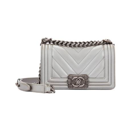 Chanel Small Boy, caviar métallisé matelassé chevron Silver, ruthénium