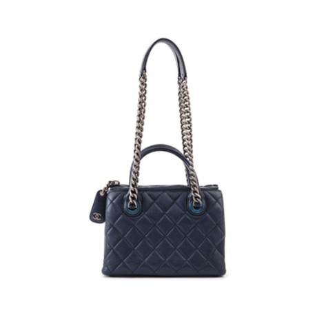 Chanel Small Boy Tote, chèvre & cuir matelassé Navy, ruthénium
