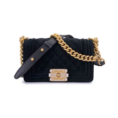 Chanel Small Boy, velours matelassé Black Metiers D'Art, doré