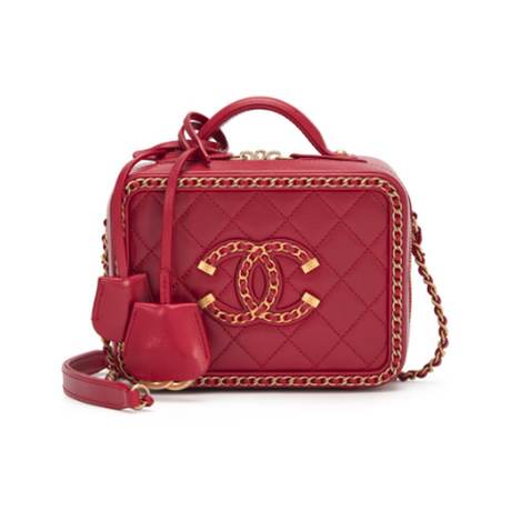 Chanel Small CC Filigree Chain Around Vanity Case, chèvre matelassé Red, doré