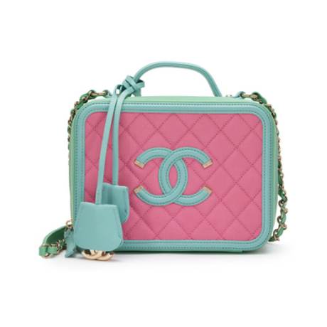 Chanel Small CC Filigree Vanity Case, caviar matelassé Multicolor, doré pâle