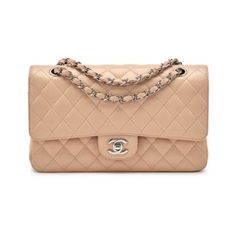 Chanel Small Classic Double Flap, caviar matelassé Beige, argenté