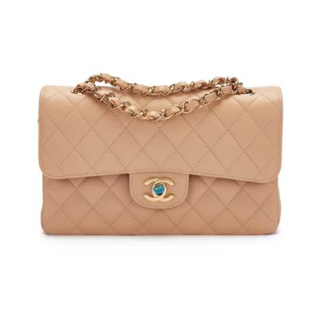 Chanel Small Classic Double Flap, caviar matelassé Beige, doré