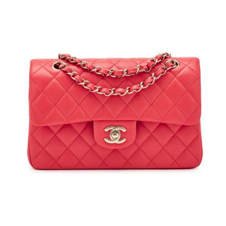 Chanel Small Classic Double Flap, caviar matelassé Coral Pink, doré clair