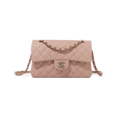 Chanel Small Classic Double Flap, caviar matelassé Pink, doré pâle