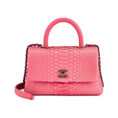 Chanel Small Coco Handle, python Pink, ruthénium