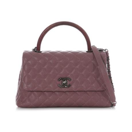 Chanel Small Coco Top Handle, caviar & lézard matelassé Deep Mauve, argenté