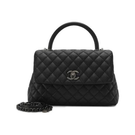 Chanel Small Coco Top Handle Flap, caviar matelassé Black, ruthénium