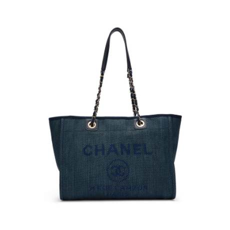 Chanel Small Deauville Tote, toile Navy, doré pâle