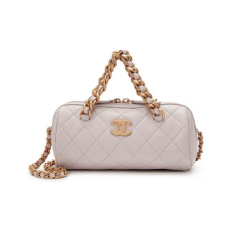 Chanel Small Fashion Therapy Bowling, agneau matelassé brillant Lilac, doré