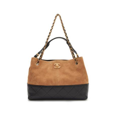 Chanel Small Shopping, daim & veau & agneau matelassé Beige & Black