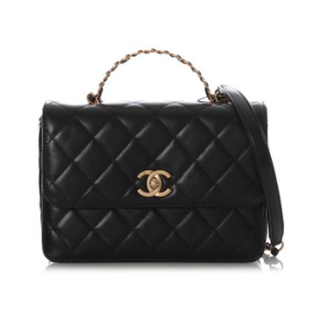 Chanel Small Top Handle Flap, agneau matelassé Black, doré vieilli