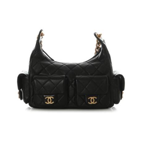 Chanel Small Trendy Pockets Hobo, agneau matelassé brillant Black, doré vieilli