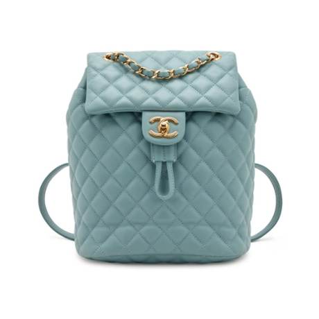 Chanel Small Urban Spirit Sac à dos, agneau matelassé Blue, doré