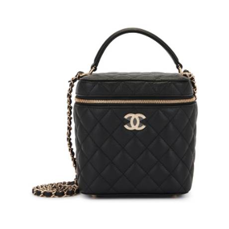 Chanel Small Vanity Case, veau matelassé grainé Black, doré