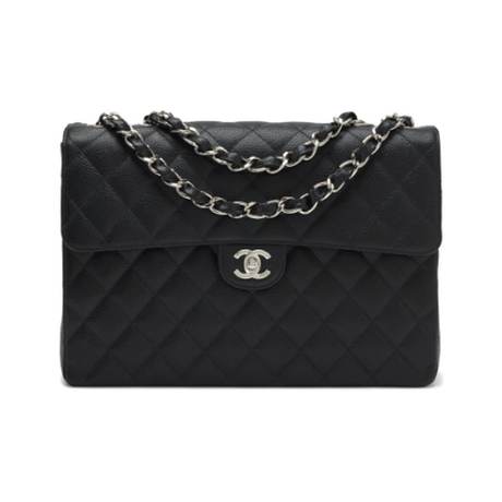Chanel Square Classic Jumbo Flap, caviar matelassé Black, argenté