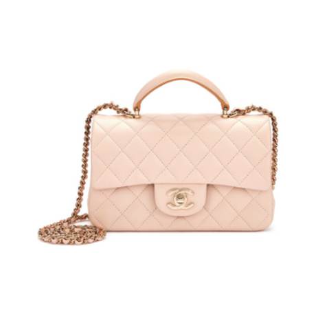 Chanel Top Handle Flap, agneau matelassé Ecru & Beige, doré pâle