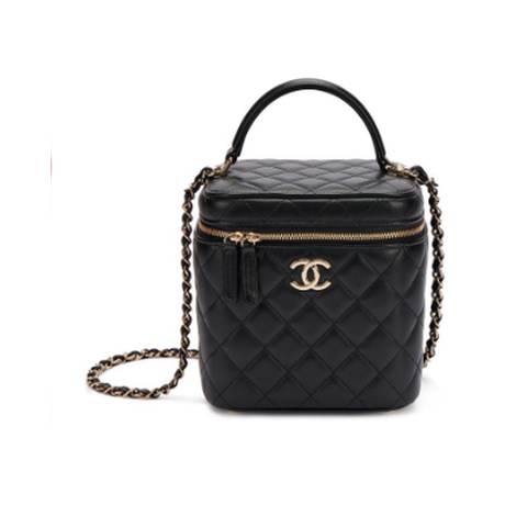 Chanel Top Handle Vanity, agneau matelassé Black, doré pâle