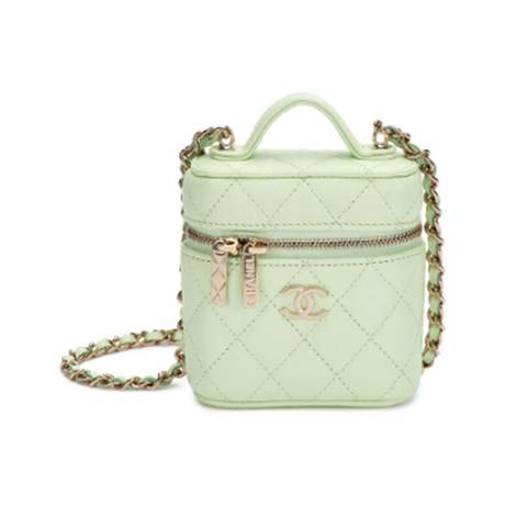Chanel Top Handle Vanity Case, caviar matelassé Light Green, doré pâle