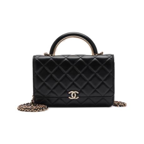 Chanel Top Handle Wallet On Chain WOC, agneau matelassé Black CC Logo, doré