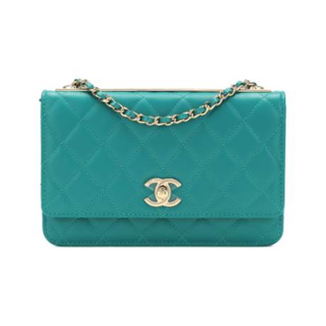 Chanel Trendy CC WOC Wallet On Chain, agneau matelassé Green, doré