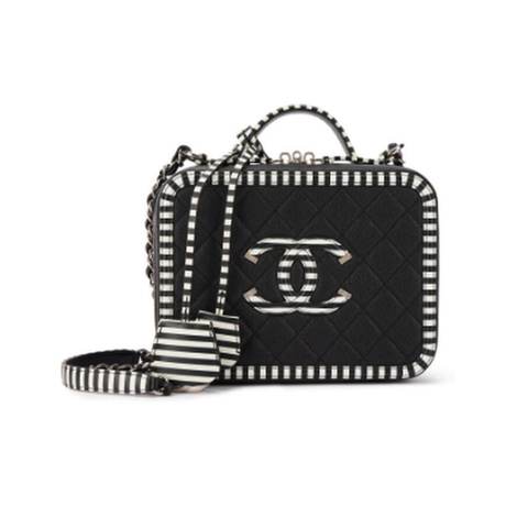 Chanel Vanity Case, caviar matelassé Black & White CC Filigree, argenté
