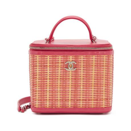 Chanel Vanity Case, veau & raphia glacé Pink, argenté