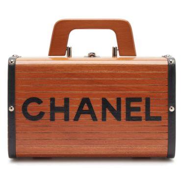 Chanel Vanity malle en bois « CC », vintage brun, argenté