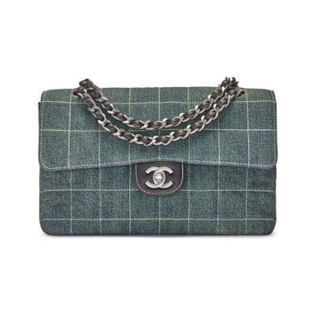 Chanel Vintage Bar Flap, denim matelassé Blue Chocolate, ruthénium