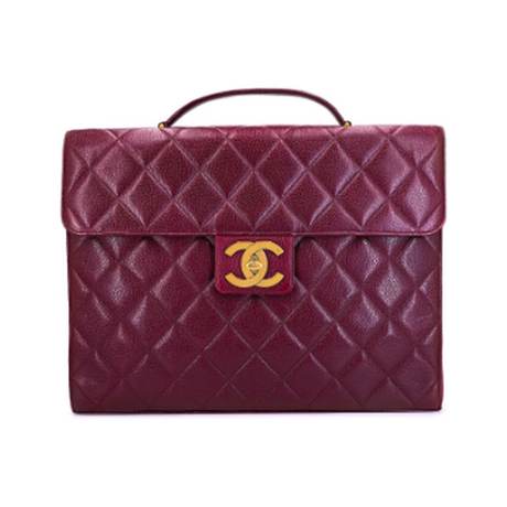 Chanel Vintage Briefcase Tote, caviar matelassé Wine Burgundy, doré