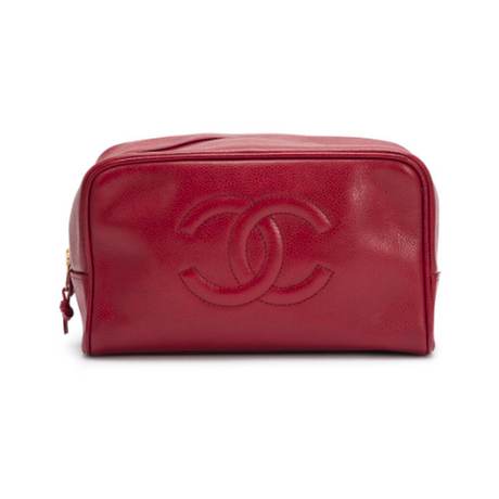 Chanel Vintage Case, caviar Red Toiletry, doré