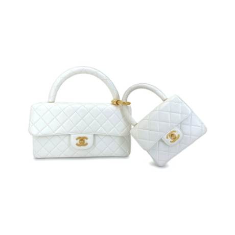 Chanel Vintage Classic Flap, agneau matelassé White Parent-Child Set, doré