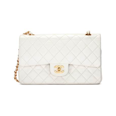 Chanel Vintage Classic Medium Double Flap, agneau matelassé White, doré