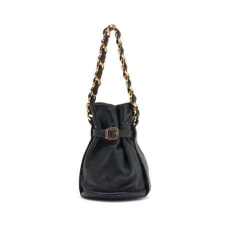 Chanel Vintage Drawstring Bucket, agneau Black Chunky Chain, doré