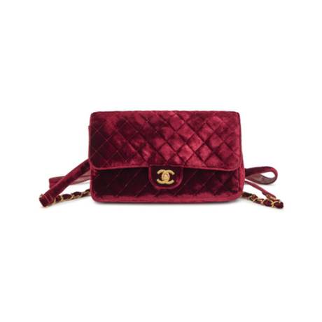 Chanel Vintage Flap Sac à dos, velours matelassé Burgundy Red, doré
